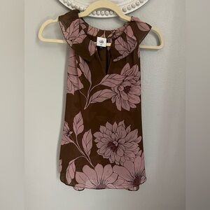 CAbi Brown and Pink Floral Blouse
